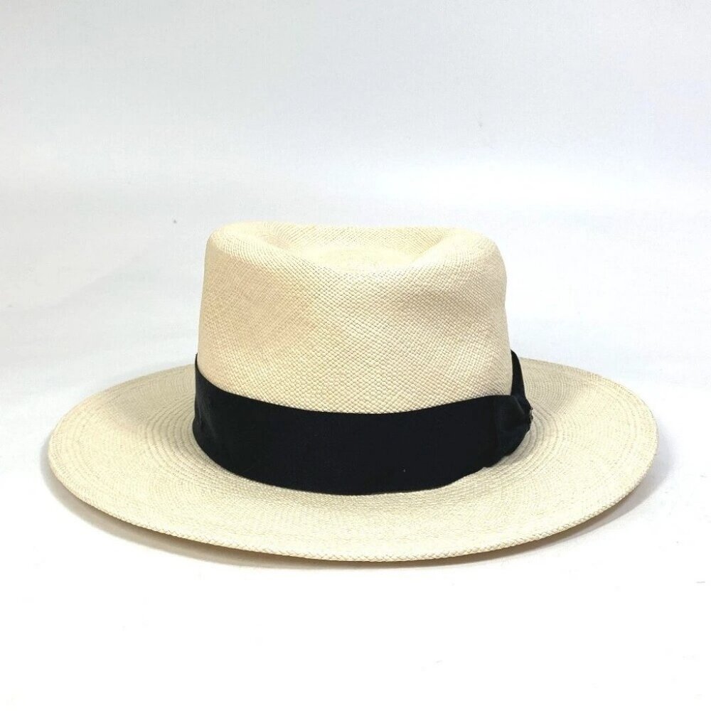 CHANEL CC CC Mark Grosgrain Ribbon 19V hat straw hat straw Beige/Black - Picture 3 of 9